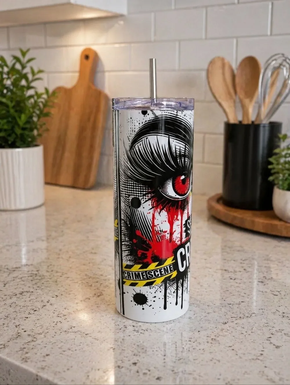Handmade True Crime 20oz Skinny Tumbler Bloody Halloween Horror Crime Scene Cup